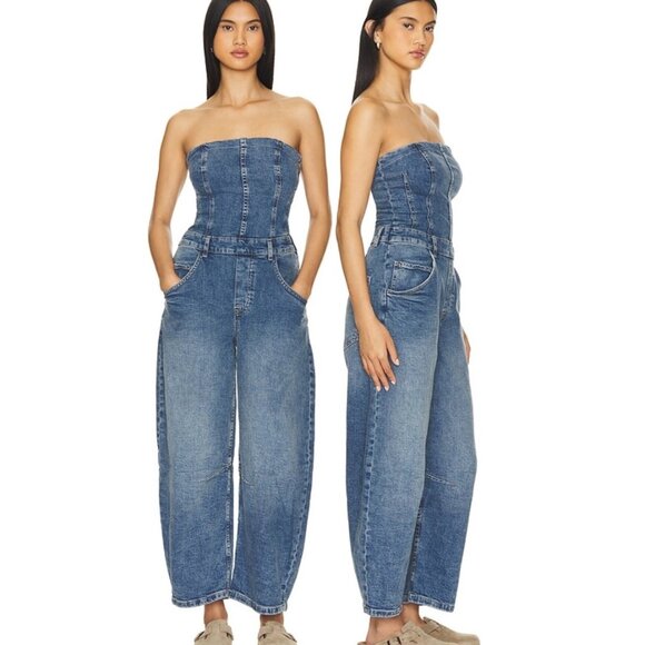 NWT Free People We The Free Je Suis Pret Barrel Jumpsuit Denim $148 - Picture 15 of 15